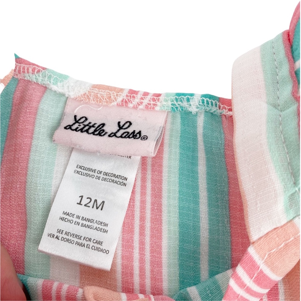 Little Lass Striped Ruffle Baby Romper 12 mos - Picture 4 of 6